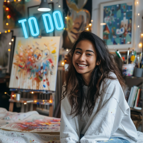 girl painting a canva in her room